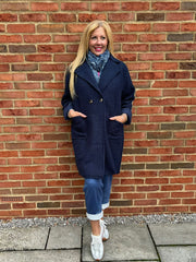 Navy Boucle Stripe Coat Detail Mia