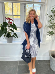 White Linen Blend Swirl Shirt Dress Kimmy
