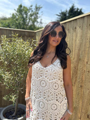 Antique Cream Multi Pattern Crochet Dress Oakley