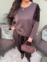 Chocolate Sequin Panel Sweatshirt Victoria