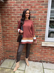 Chocolate Striped Trim Knit Ophelia