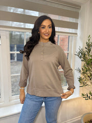 Mocha Button Down Sweat Top Quinn