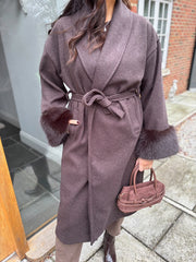 Chocolate Luxury Faux Fur Cuffed Coat Valentina