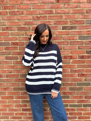 Navy Striped Crew Neck Jumper Gabrielle