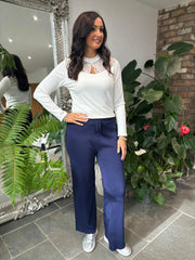 Navy Knitted Trousers Chloe
