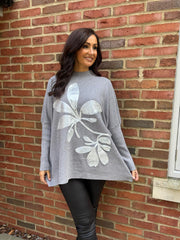Grey Applique Flower Knit Ella
