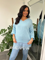 Blue Two Piece V Neck Knit Eileen