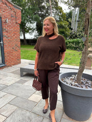 Chocolate Asymmetric Off Shoulder Knit Cora