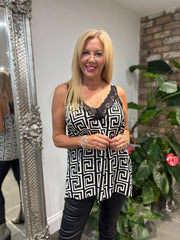 Winter White Greek Key Lace Trim Vest Megan