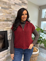 Wine Zip Up Knitted Waistcoat Donna