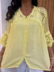 Lemon Lace Pattern Button Top Elsie
