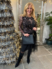 Chocolate Animal Print Mesh Top Sofia