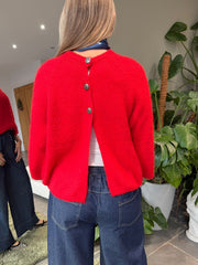 Red Reverse Button Knit Cardi Larissa