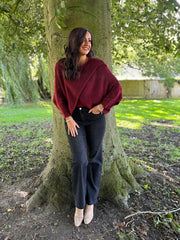 Wine Knitted Wrap Jumper Nell