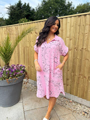 Candy Pink Bubble Cotton Paisley Shirt Dress Jane