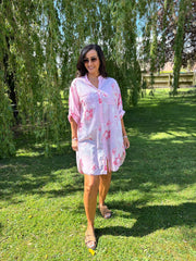Pink Flower Pattern Longline Shirt Lucinda