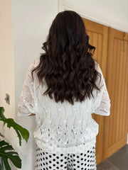 White Pointelle Knit Pattern Top Nina