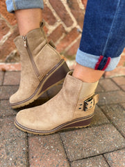 Mocha Buckle Wedge Boots