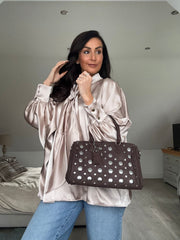 Champagne Satin Style Pussy Bow Blouse Tina