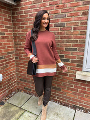 Chocolate Striped Trim Knit Ophelia