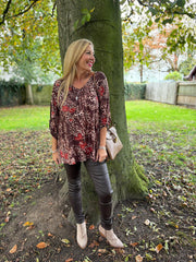 Chocolate Floral Leopard Top Theresa