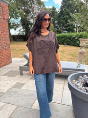 Chocolate Embroidered Floral Top Frankie