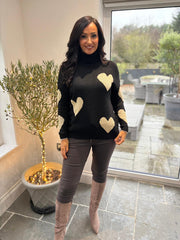 Black Heart Roll Neck Jumper Emmie