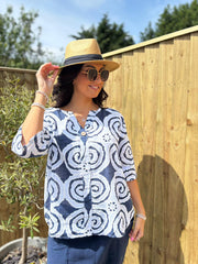 Navy Swirl Pattern Top Mercy