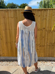 Light Blue Brushed Stripe Panel Dress Jodie