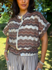 Chocolate Zig Zag Short Sleeve Bomber Angie