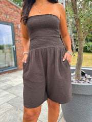 Chocolate Bubble Cotton Bandeau Playsuit
