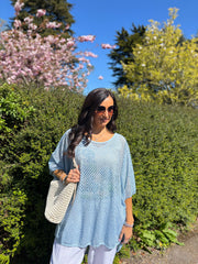 Blue Shimmer Loose Weave Top Jasmine