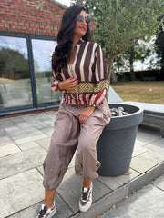 Chocolate Tribal Stripe Bomber Jacket
