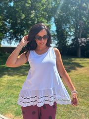 White Broderie Hem Vest Cordelia