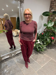 Wine Polka Dot Mesh Top Sofia