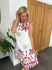 Red Sun Print Tie Shoulder Dress Blair