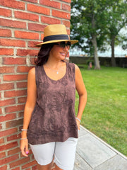 Chocolate Embroidered Daisy Pattern Vest Stella