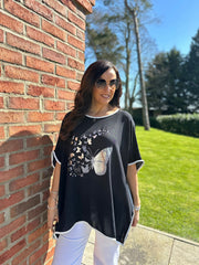 Black Butterfly Crepe Top Gail