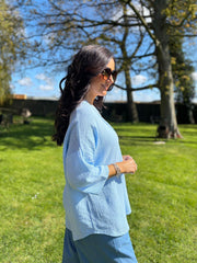 Light Blue Boho Daisy Bubble Cotton Top Skye