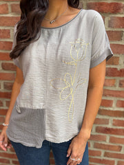 Mocha Asymmetric Panel Flower Top Adele