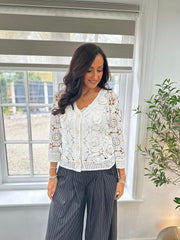 White Floral Applique Crochet Cardi Carys