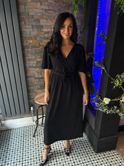 Black Shimmer Angel Sleeve Dress Maddie