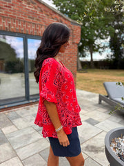 Red Bubble Cotton Paisley Top Kimberly