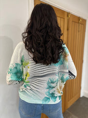 Teal Metallic Floral Wave Soft Knit Dawn