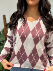 Wine Argyle Knit Top Georgia