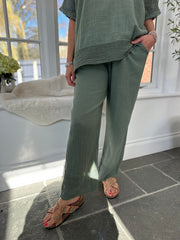 Khaki Bubble Cotton Trouser Set Hayley