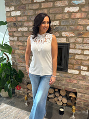 White Crochet Floral Ribbed Vest Olivia