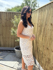 Antique Cream Multi Pattern Crochet Dress Oakley