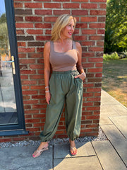 Khaki Pull on Cuffed Trousers Raven