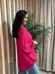 Lipstick Pink Crepe Crossover Blouse Tiffany